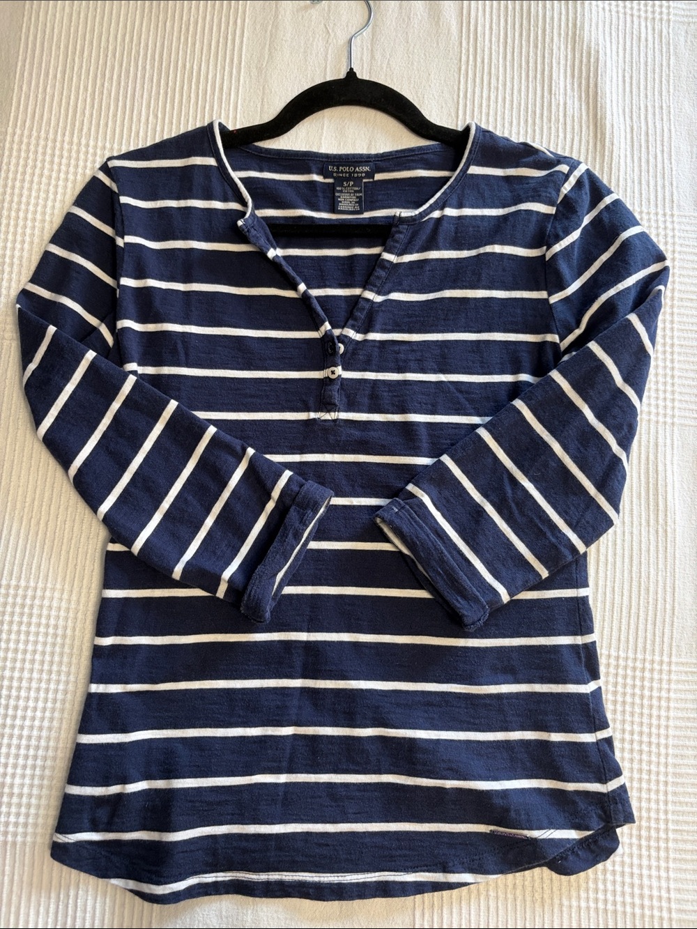 U.S. Polo Assn. 100% Cotton Navy and White Striped Cotton Henley